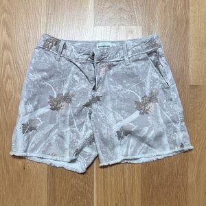 abercrombie kids Leaf-Print Denim Shorts in Light Gray